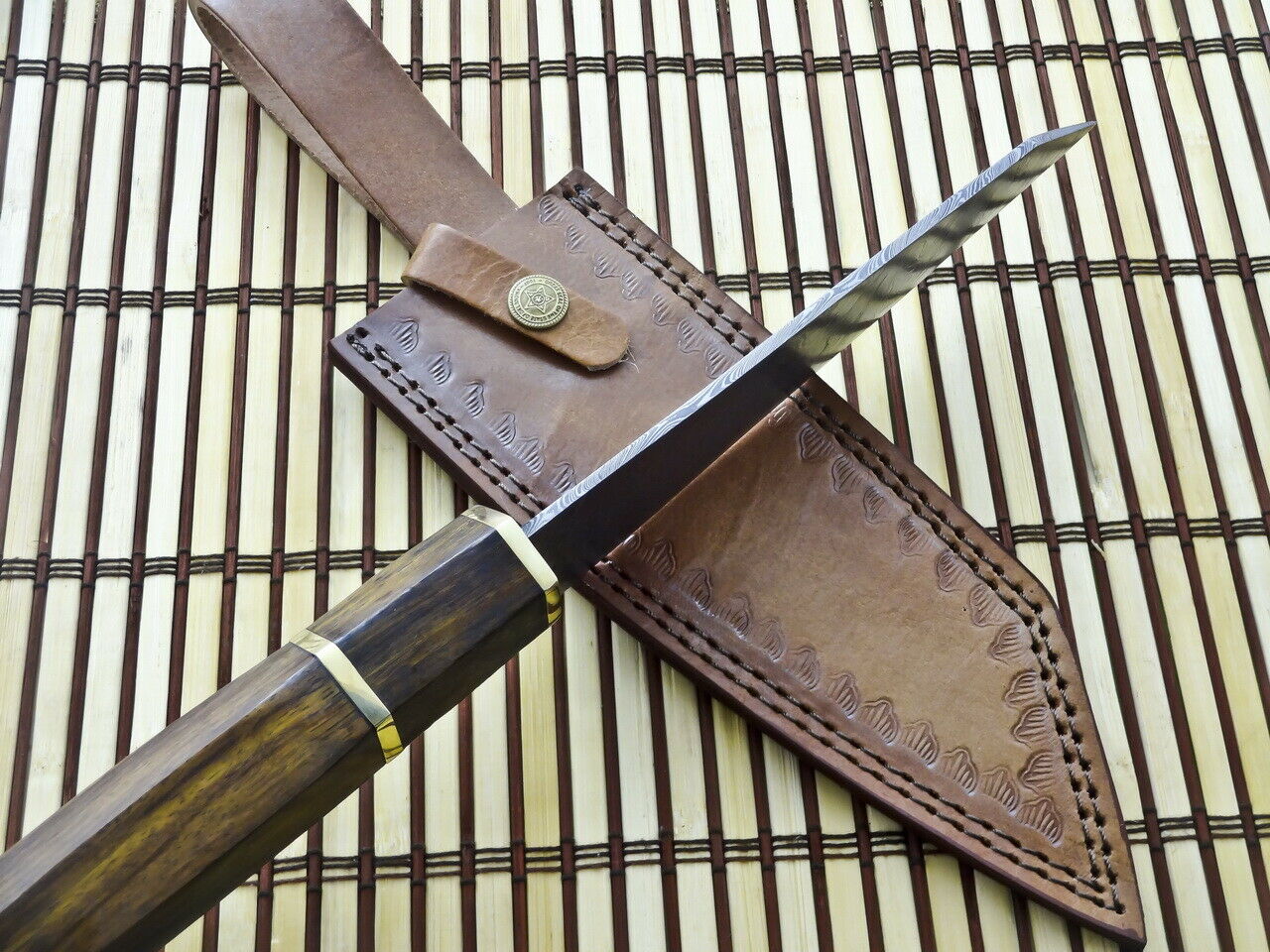 CUSTOM HANDMADE DAMASCUS CHEF KNIFE WITH LEATHER SHEATH