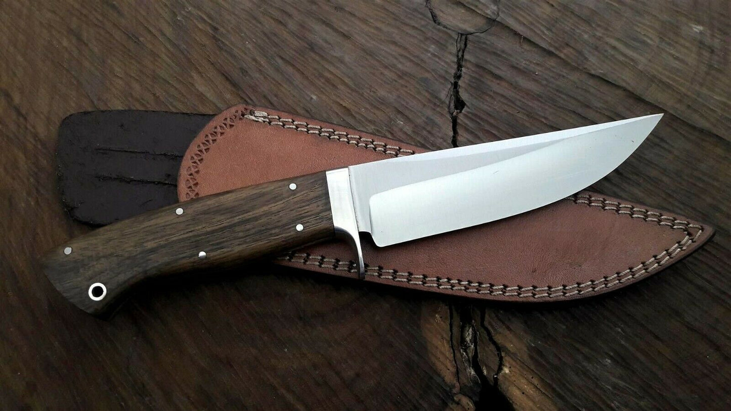 Wenge Wood Handle 1095 High Carbon Steel Hunting Knife with Leather Sheath