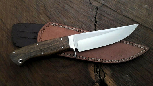 Wenge Wood Handle 1095 High Carbon Steel Hunting Knife with Leather Sheath