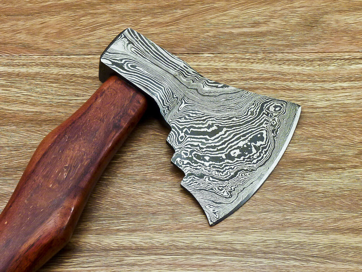 Custom Handmade Damascus Steel Axe Handle Rosewood With Beautiful Leather Sheath Heavy-duty Camping Hatchet High-quality Camping Axe