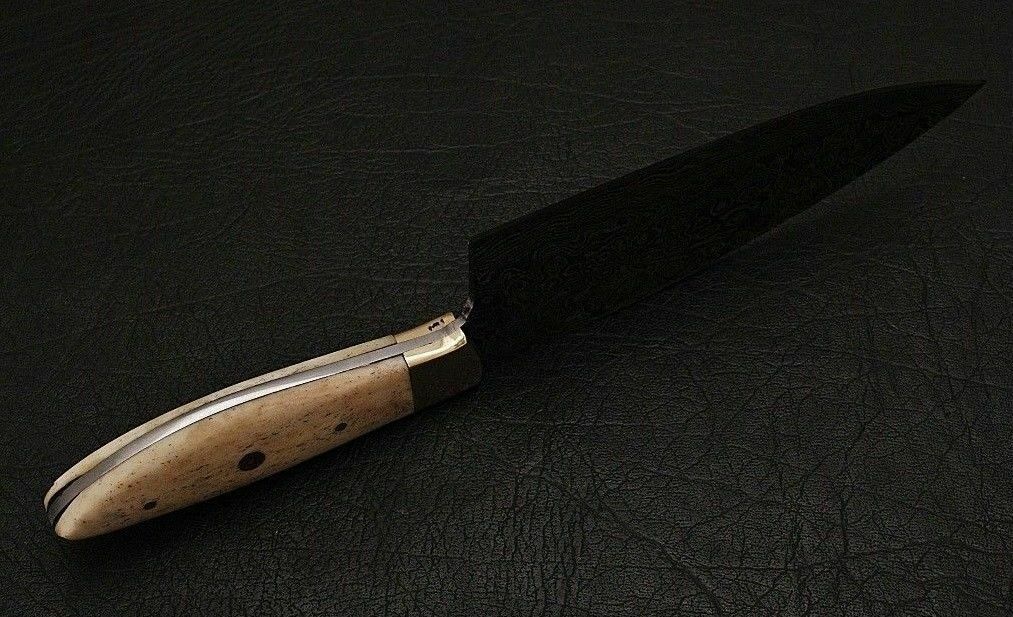 CUSTOM HANDMADE DAMASCUS STEEL CHEF KNIFE CAMEL BONE