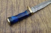 HAND FORGED DAMASCUS STEEL HUNTING BOWIE KNIFE - STAINED BONE