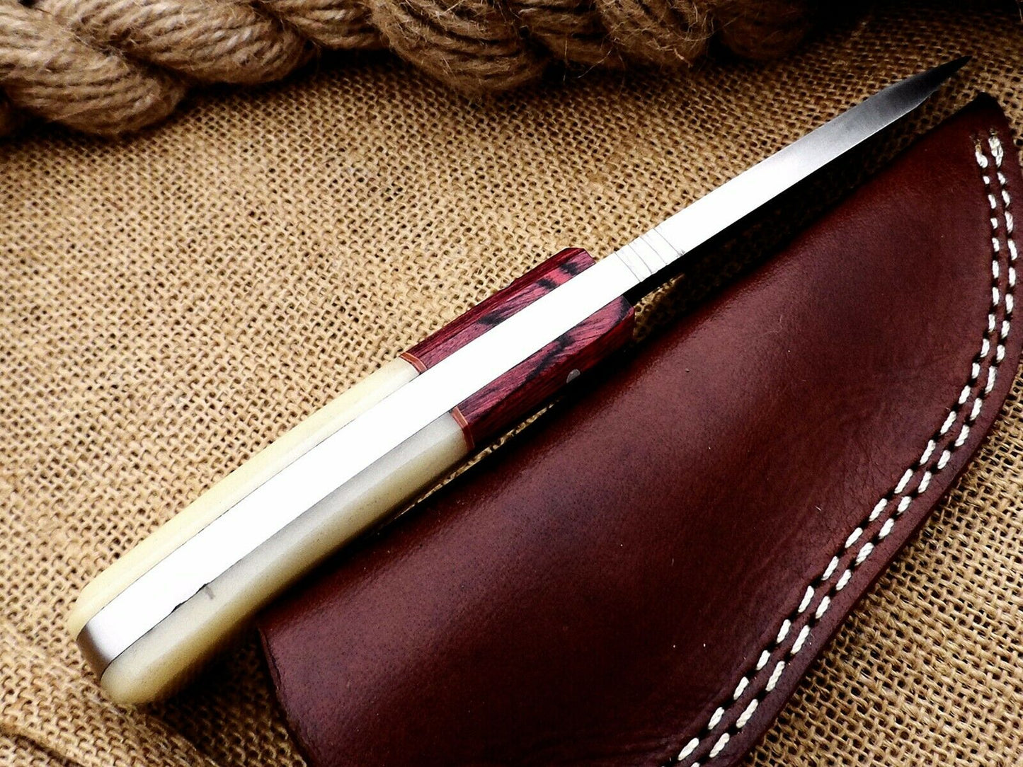 CUSTOM HANDMADE D2 STEEL HUNTING KNIFE Handle Material , paka wood bolster and bone
