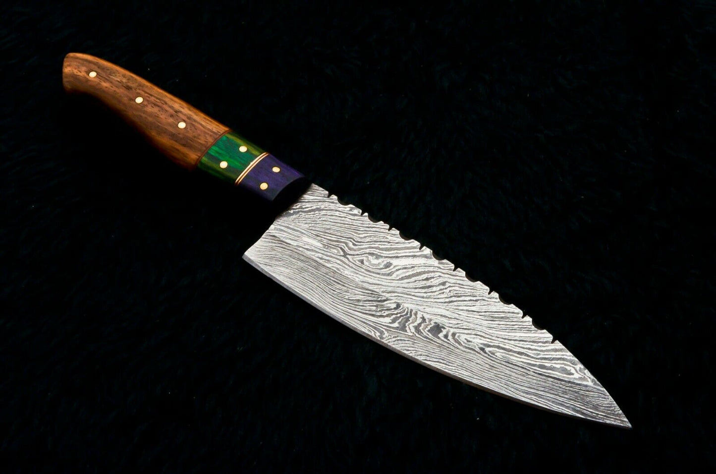 CUSTOM HANDMADE DAMASCUS STEEL CHEF KNIFE WITH LEATHER SHEATH