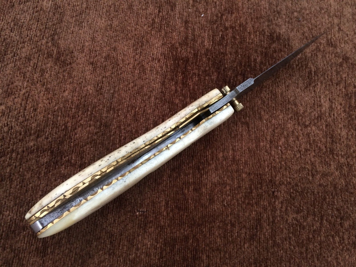 CUSTOM HANDMADE DAMASCUS POCKET KNIFE WITH LEATHER SHEATH