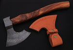 Custom Handmade Beautiful Damascus Steel Axe Handle Rosewood with Leather Sheath