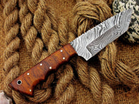 CUSTOM HANDMADE DAMASCUS HUNTING KNIFE Handle Material , rose wood