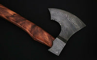 Custom Handmade Beautiful Damascus Steel Axe Handle Rosewood with Leather Sheath