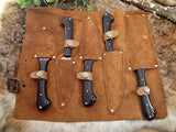 5 piece Kitchen knife set, full tang hand forged Damascus steel, Leather sheath - NB CUTLERY LTD
