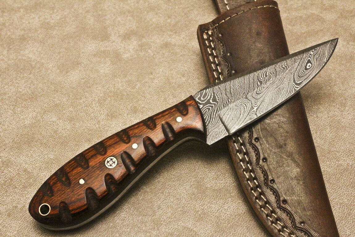 CUSTOM HANDMADE DAMASCUS FIXED BLADE HUNTING KNIFE HARDWOOD