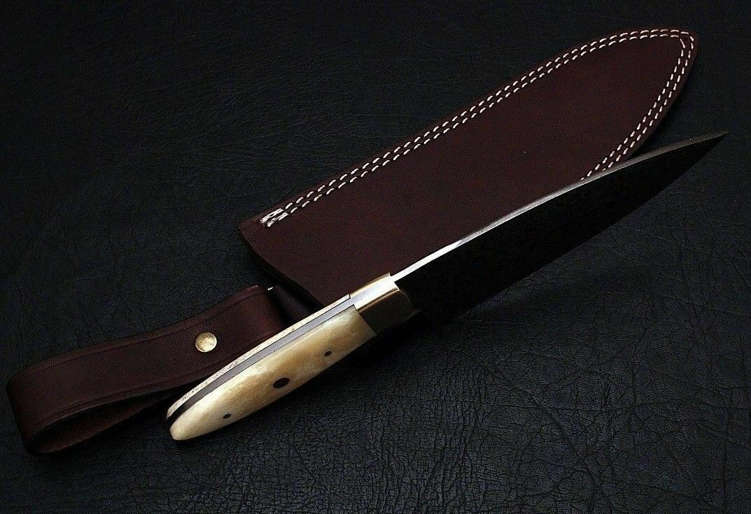 CUSTOM HANDMADE DAMASCUS STEEL CHEF KNIFE CAMEL BONE