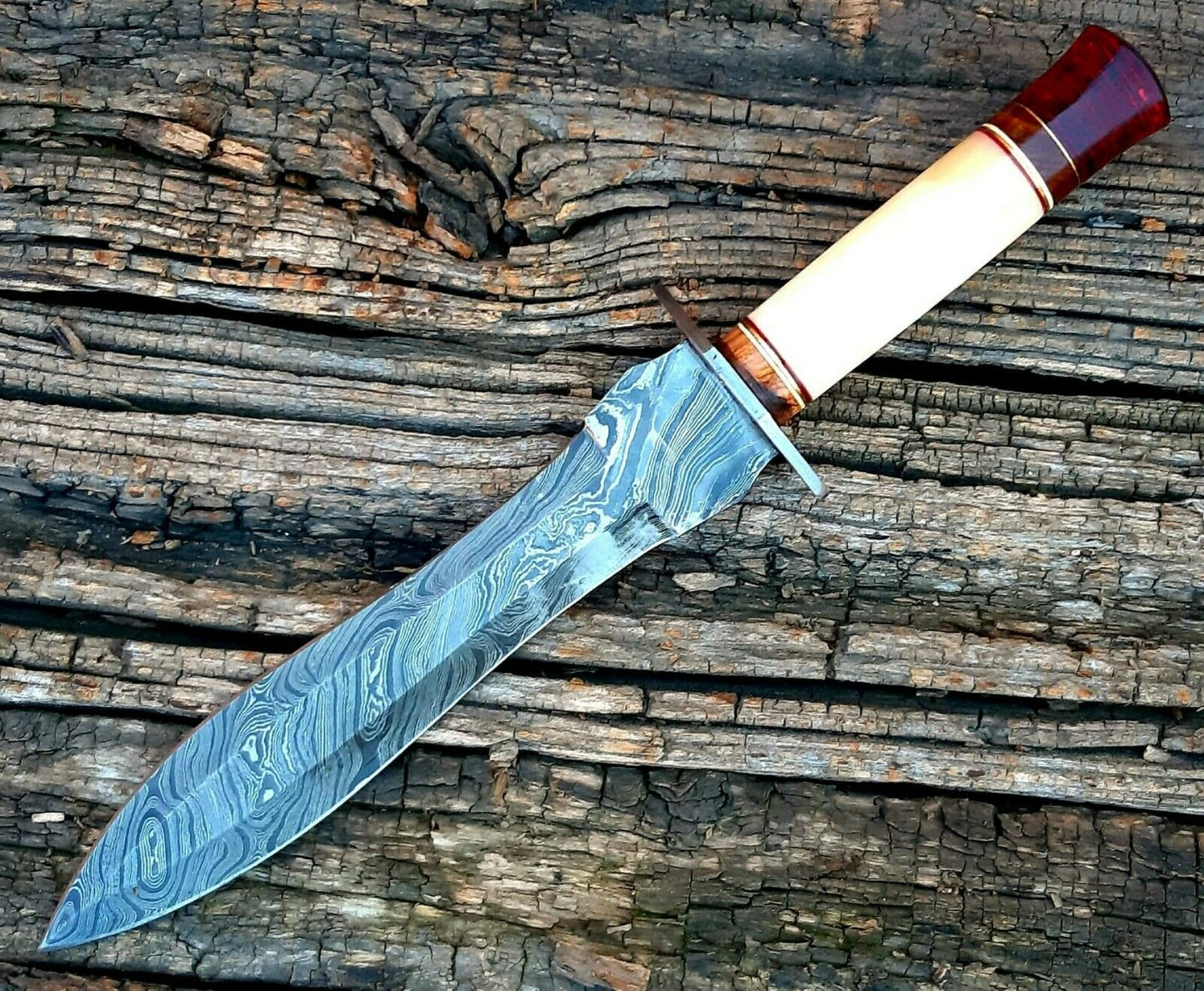 |NB KNIVES| CUSTOM HANDMADE DAMASCUS HUNTING KNIFE WITH LEATHER SHEATH