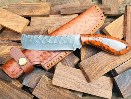 |NB KNIVES| CUSTOM HANDMADE COWBOY BULL CUTTER KNIFE WITH LEATHER SHEATH