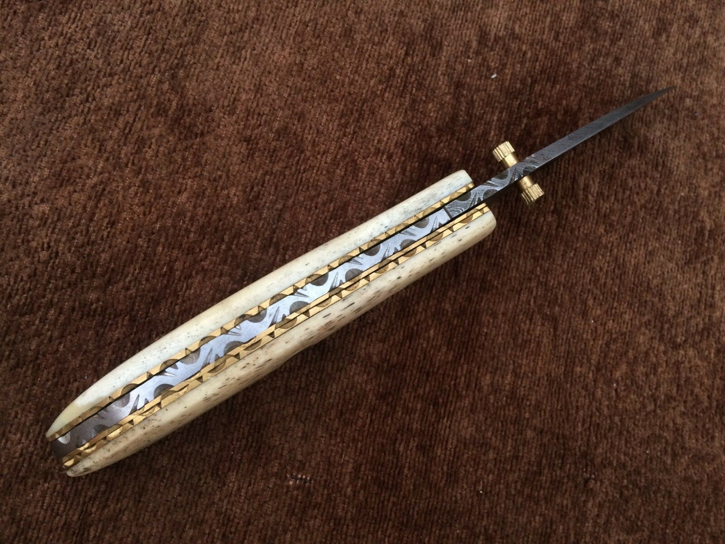 CUSTOM HANDMADE DAMASCUS POCKET KNIFE WITH LEATHER SHEATH