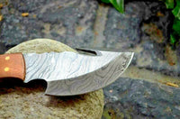 Custom Handmade Damascus Steel Gut Hook Knife Handle Hardwood With Leather Sheath Tactical fixed blade skinner Premium skinner knives