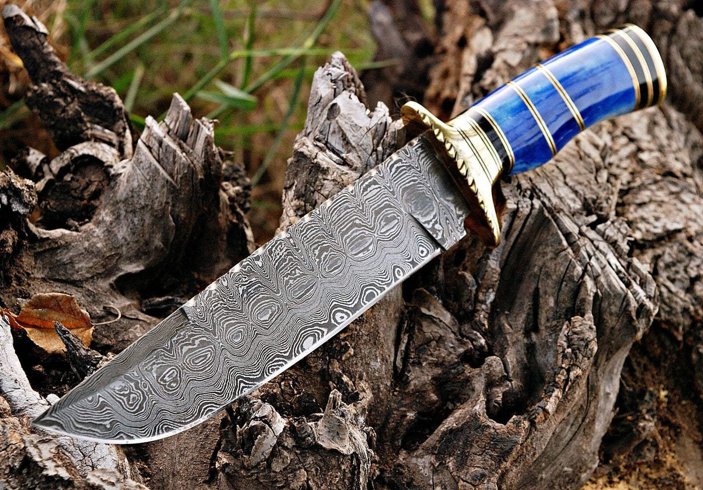 |NB KNIVES| CUSTOM HANDMADE DAMASCUS HUNTING KNIFE WITH LEATHER SHEATH - NB CUTLERY LTD