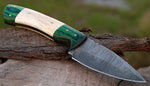 CUSTOM HANDMADE DAMASCUS STEEL HUNTING KNIFE HANDLE CAMEL BONE HARDWOOD