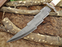 Damascus steel hunting knife, zig zag hand forged blade, Engraved brass scale - NB CUTLERY LTD