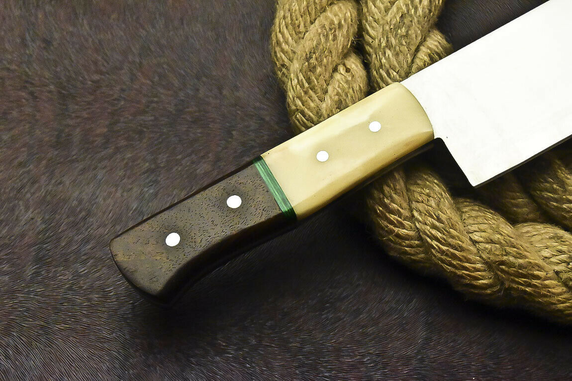 CUSTOM HANDMADE D2 STEEL CHEF KNIFE WITH LEATHER SHEATH