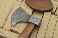 Custom Handmade Damascus Steel Axe Handle Rosewood With Beautiful Leather Sheath Tactical survival Hatchets Handcrafted Wood Chopping Axes