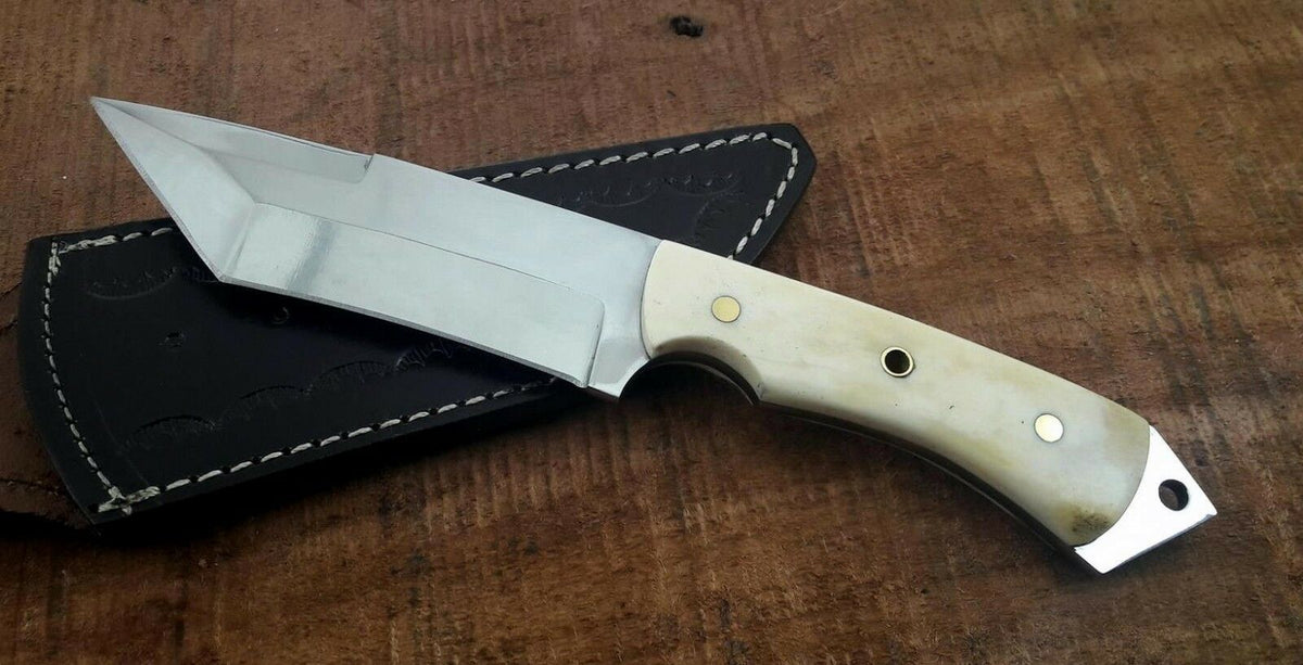 CUSTOM MADE D2.STEEL BUSH CRAFT HUNTING SURVIVAL KNIFE HANDLE CAMEL BONE