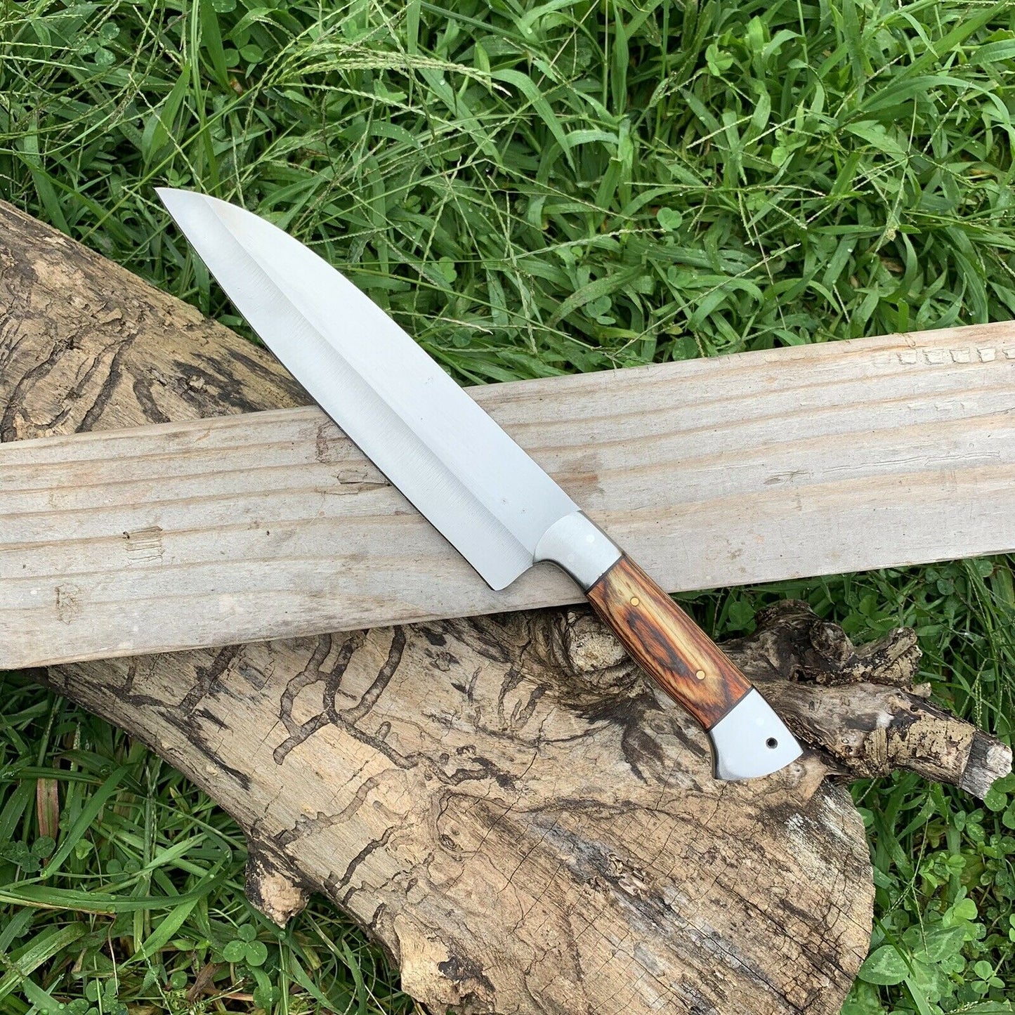 CUSTOM HANDMADE D2 STEEL CHEF KNIFE WITH LEATHER SHEATH