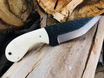 CUSTOM HANDMADE RAILROAD SPIKE CAMEL BONE FULL TANG HUNTING KNIFE WITH POUCH