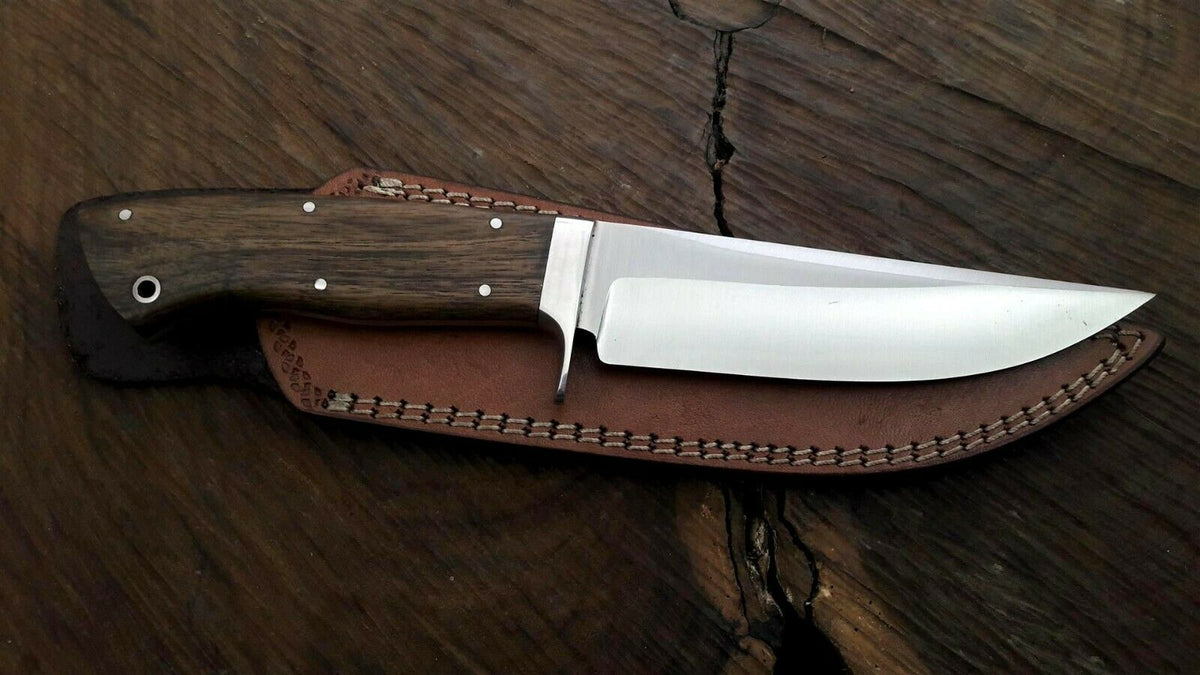 Wenge Wood Handle 1095 High Carbon Steel Hunting Knife with Leather Sheath