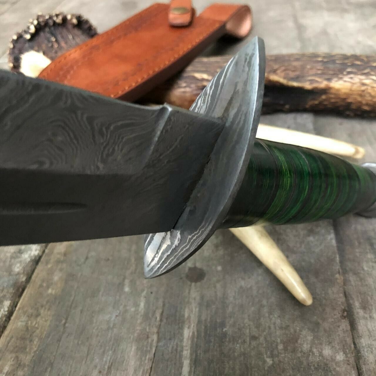 |NB KNIVES| CUSTOM HANDMADE DAMASCUS HUNTING KNIFE WITH LEATHER SHEATH