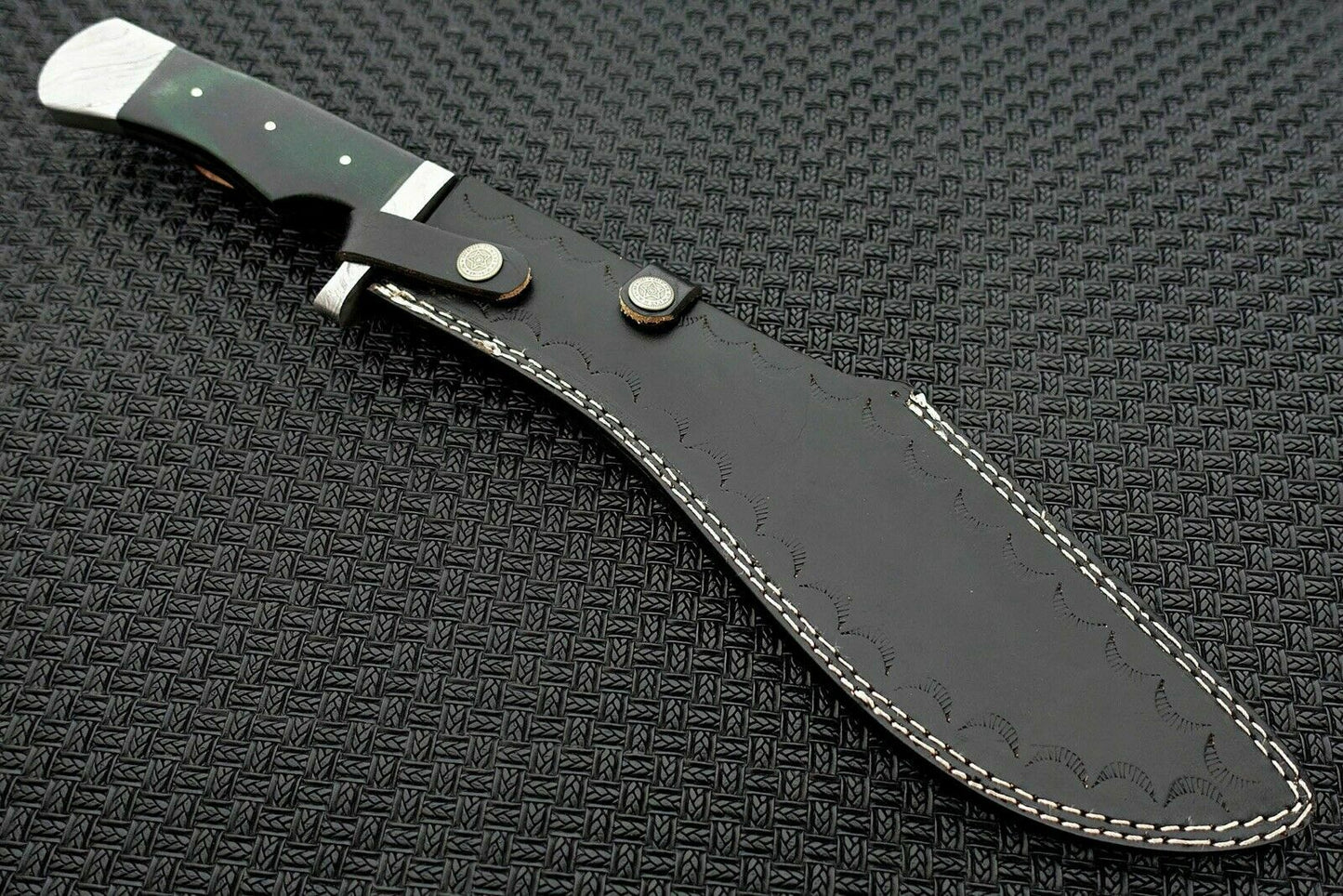 CUSTOM HANDMADE DAMASCUS KUKRI KNIFE WITH LEATHER SHEATH