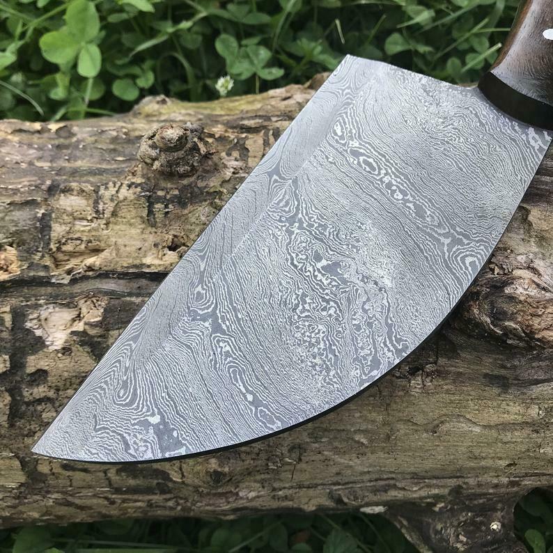CUSTOM HANDMADE DAMASCUS CLEAVER KITCHEN KNIFE WITH LEATHER SHEATH