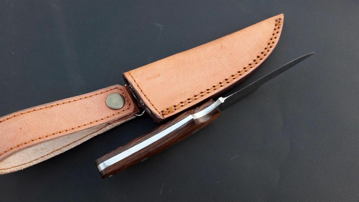 Handmade D2 Steel Skinner Knife with Rosewood Handle & Leather Sheath