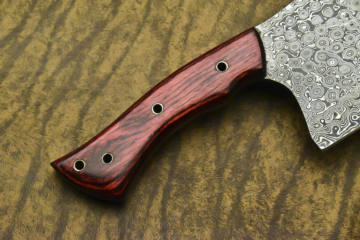 CUSTOM HANDMADE DAMASCUS CHOPPER KNIFE WITH LEATHER SHEATH
