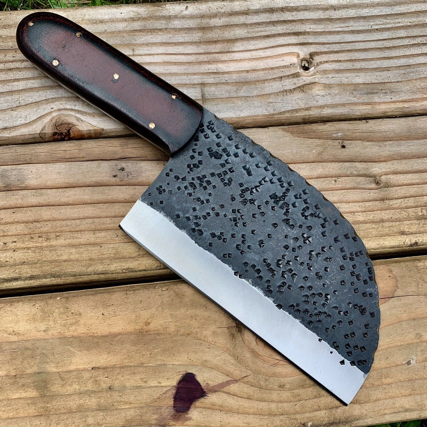 CUSTOM HAND FORGE CHOPPER KNIFE WITH LEATHER SHEATH