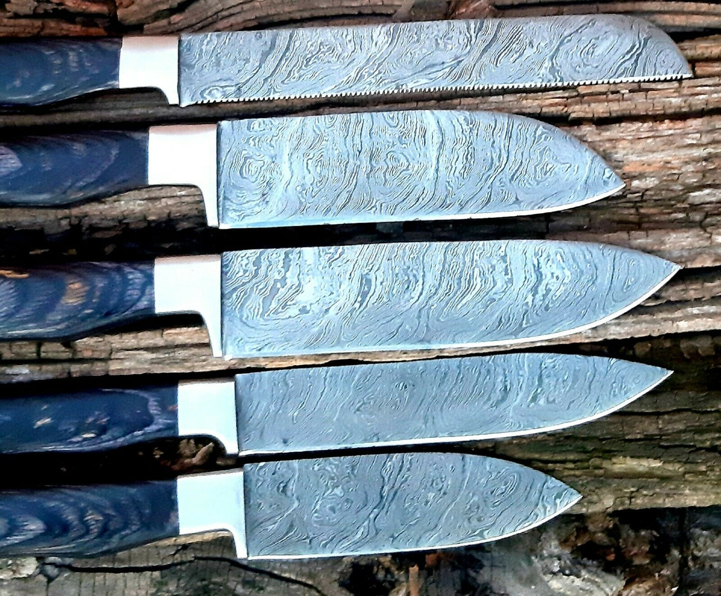 CUSTOM HANDMADE DAMASCUS 5 PCS CHEF SET WITH LEATHER ROLL KIT