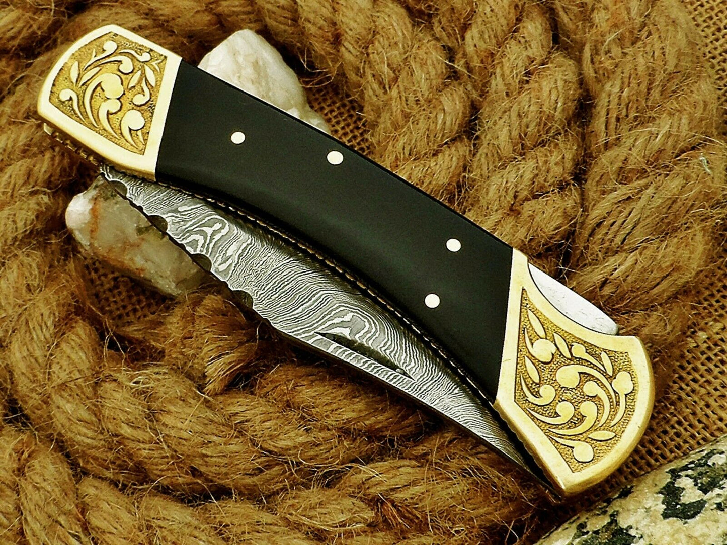 CUSTOM HANDMADE DAMASCUS FOLDING KNIFE WITH LEATHER SHEATH