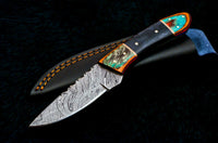 CUSTOM HANDMADE DAMASCUS STEEL HUNTING KNIFE HANDLE MATERIAL PAKKA WOOD, PAKKA BOLSTER