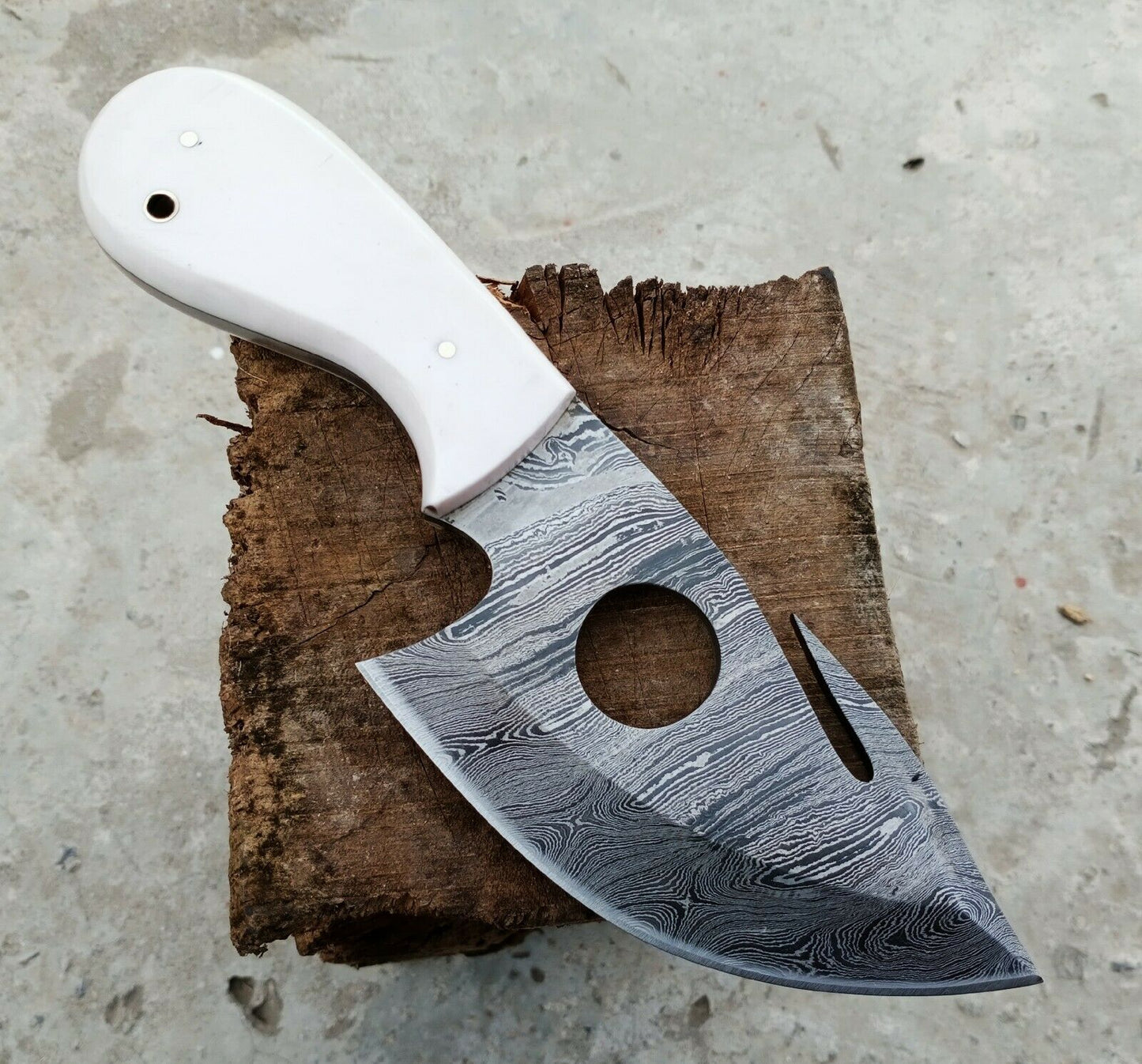 CUSTOM HANDMADE DAMASCUS GUTHOOK HUNTING KNIFE Handle Material = Camel Bone