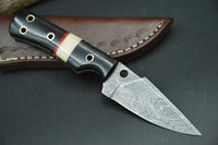 CUSTOM HANDMADE DAMASCUS STEEL HUNTING KNIFE HANDLE BUFFALO HORN CAMEL BONE