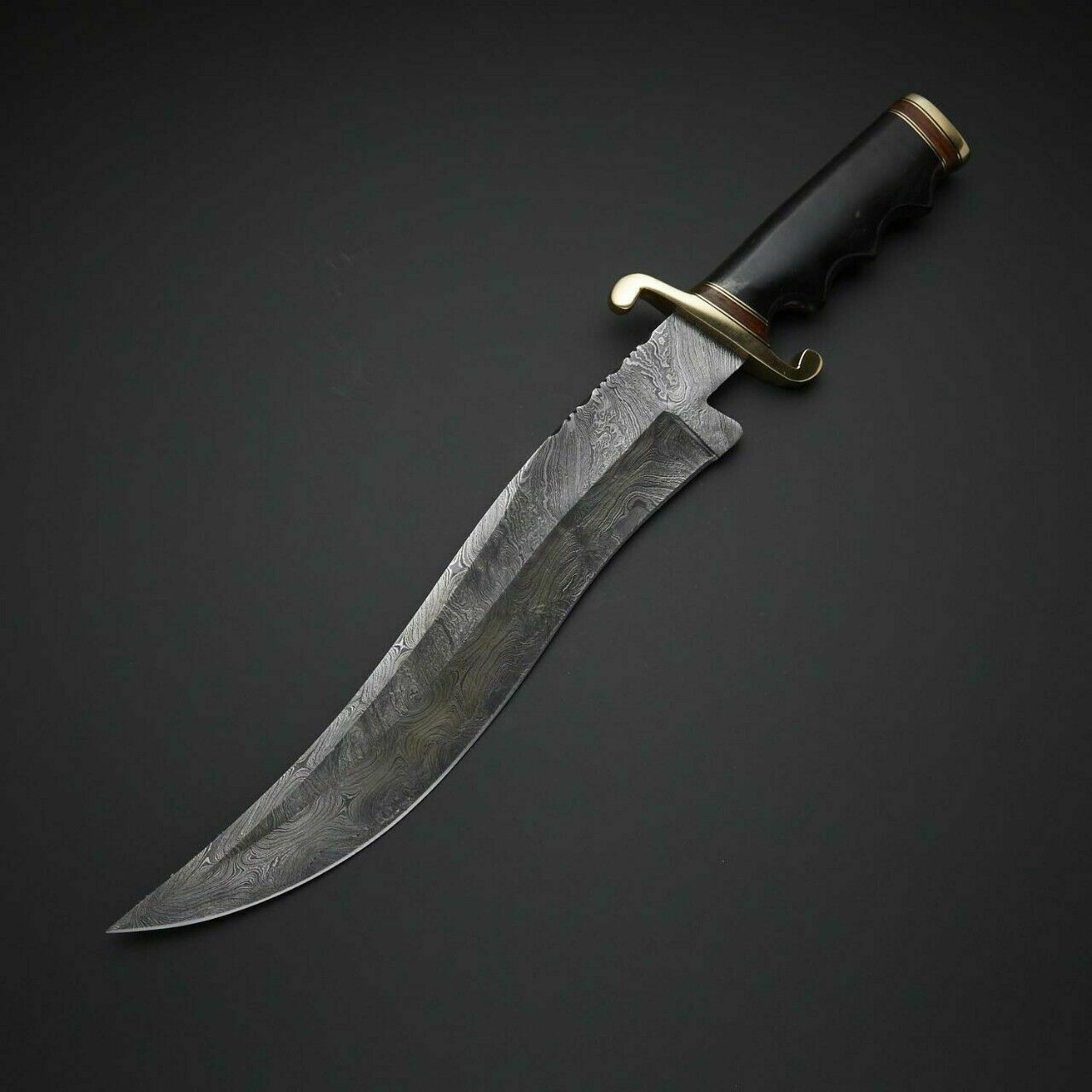CUSTOM HANDMADE DAMASCUS HUNTING KNIFE WITH LEATHER SHEATH