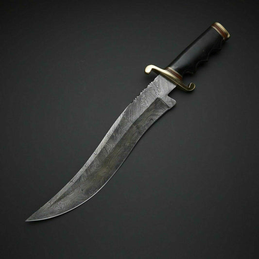 CUSTOM HANDMADE DAMASCUS HUNTING KNIFE WITH LEATHER SHEATH