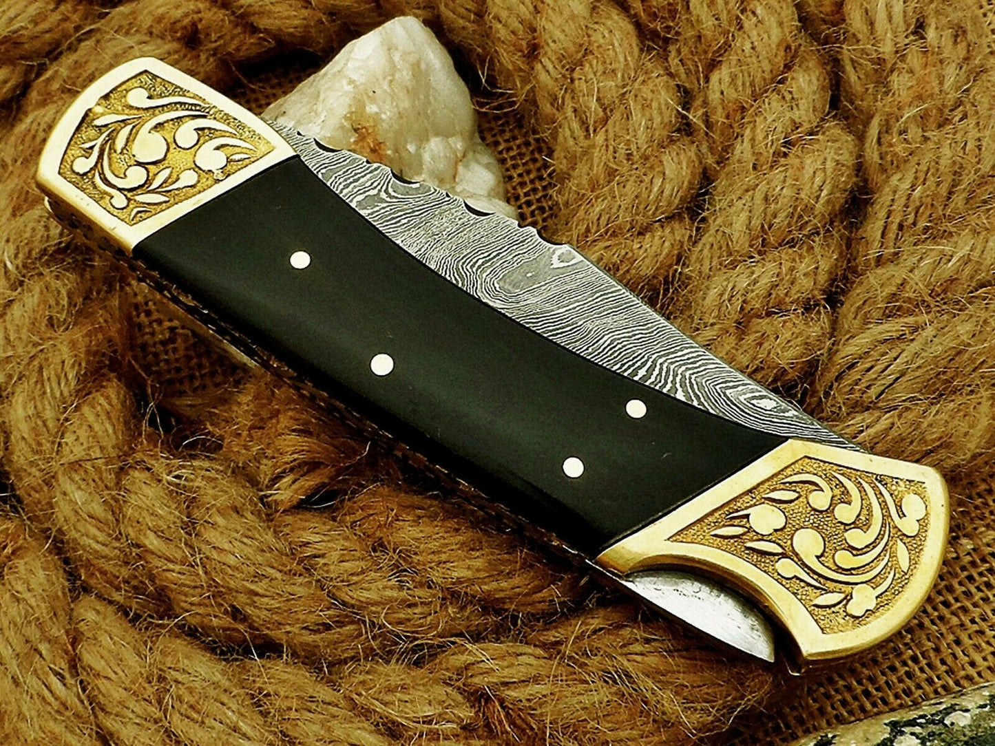 CUSTOM HANDMADE DAMASCUS FOLDING KNIFE WITH LEATHER SHEATH