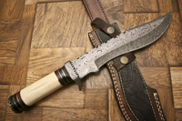 Beautiful Custom Handmade Damascus Steel Bowie knife" Camel Bone & Wood Handle