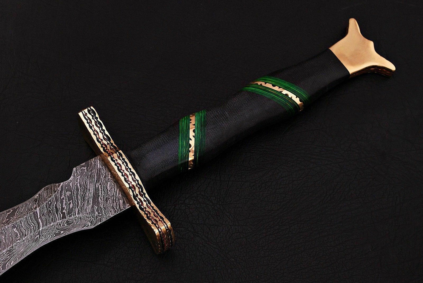 CUSTOM HANDMADE DAMASCUS STEEL SWORD WITH LEATHER SHEATH