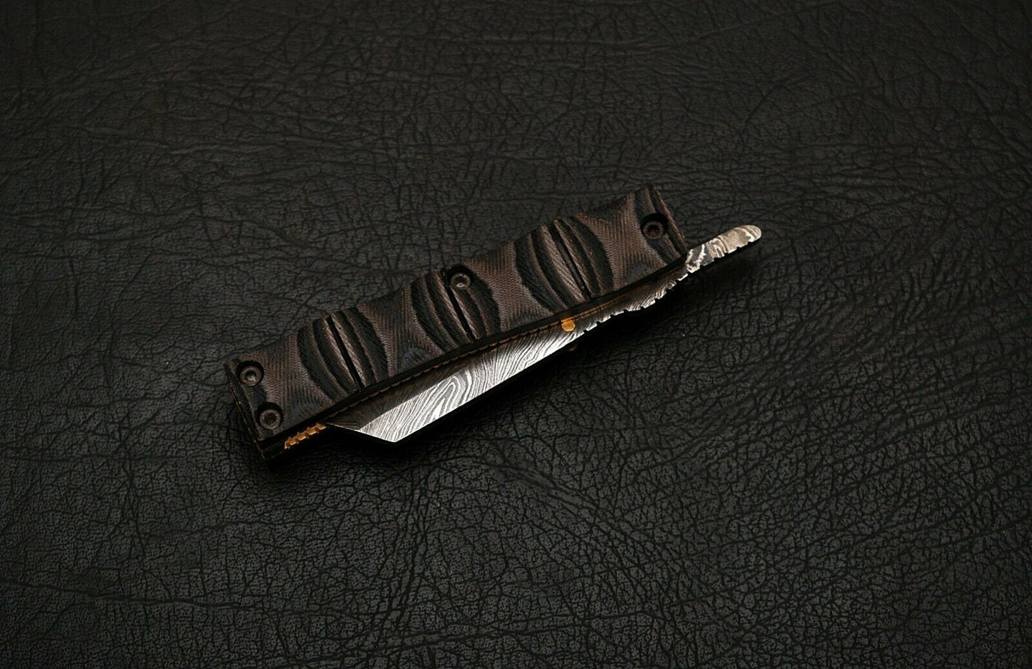 CUSTOM HANDMADE DAMASCUS FOLDING KNIFE WITH LEATHER SHEATH