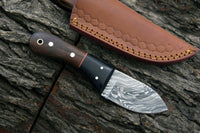 CUSTOM HANDMADE DAMASCUS HUNTING KNIFE HANDLE WALNUT & HORN HANDLE
