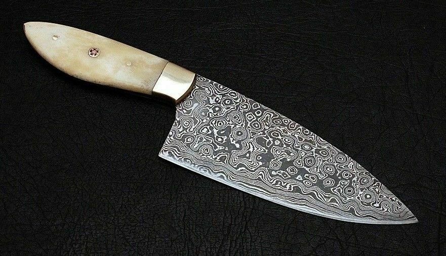 CUSTOM HANDMADE DAMASCUS STEEL CHEF KNIFE CAMEL BONE