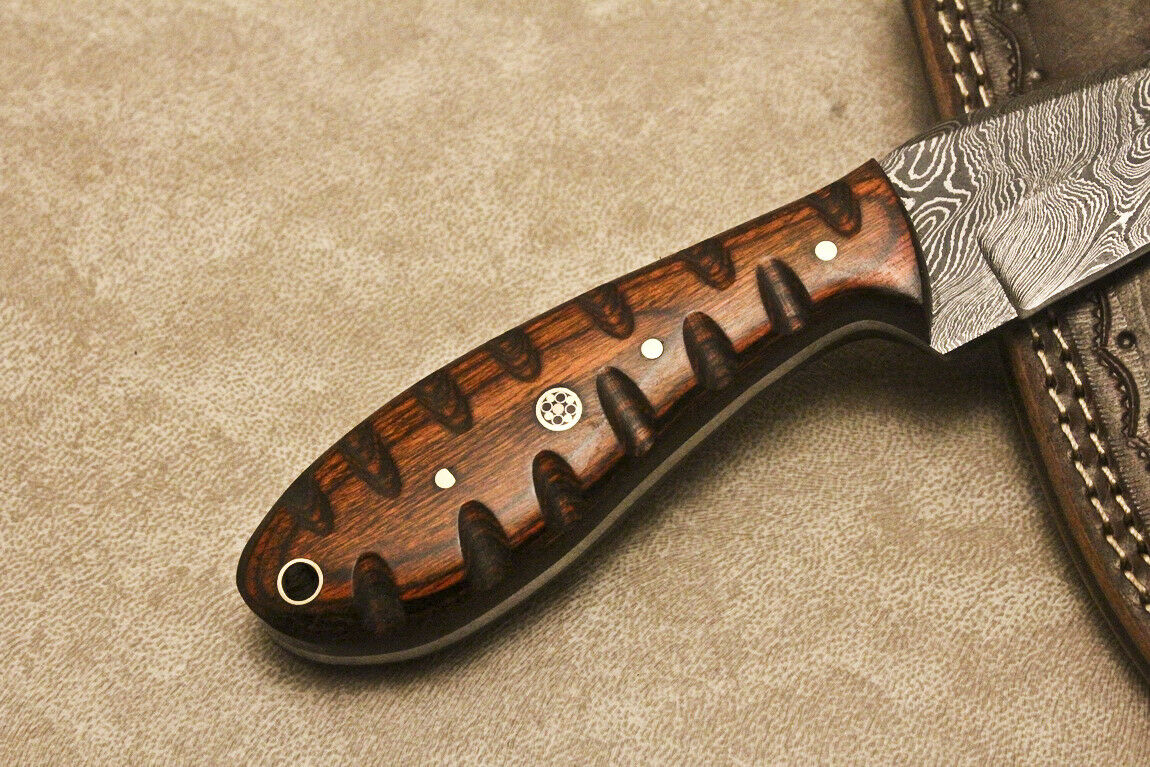 CUSTOM HANDMADE DAMASCUS FIXED BLADE HUNTING KNIFE HARDWOOD