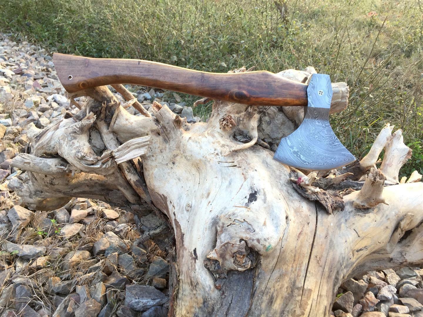 CUSTOM MADE 19"LONG DAMASCUS STEEL AXE TOMAHAWK HATCHET ROSEWOOD HANDLE
