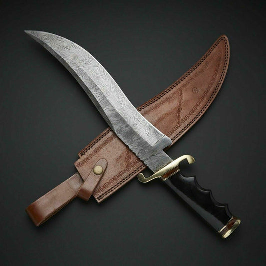 CUSTOM HANDMADE DAMASCUS HUNTING KNIFE WITH LEATHER SHEATH